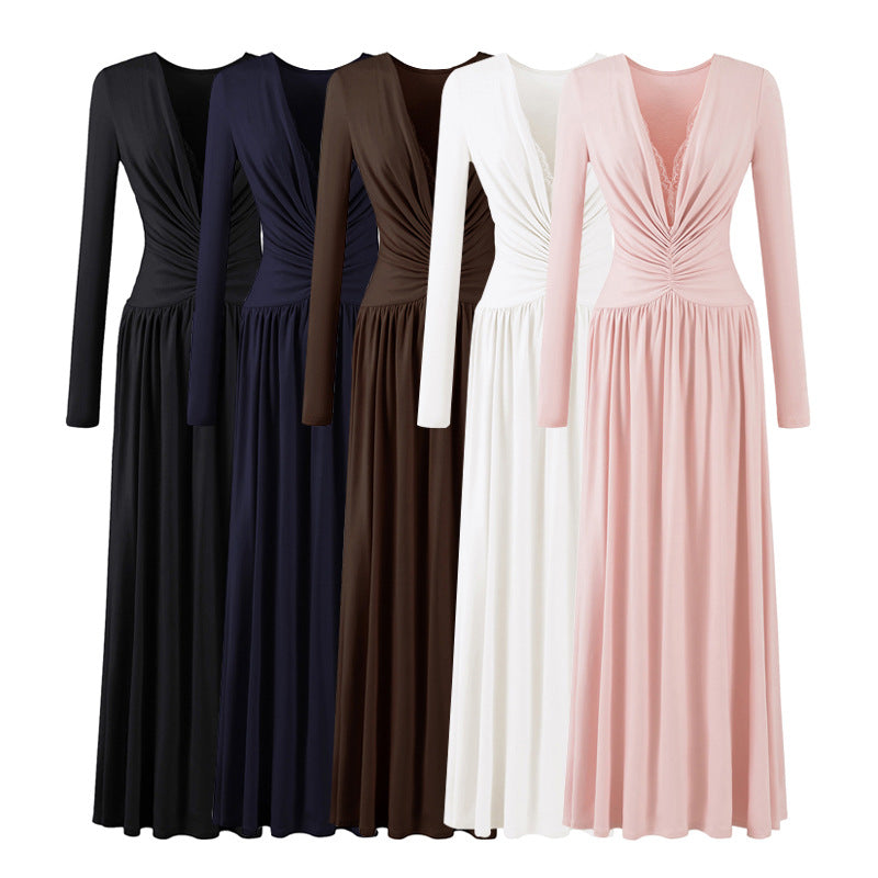 Vestido de Manga Longa Elegante Longo com Renda Modern Dyni