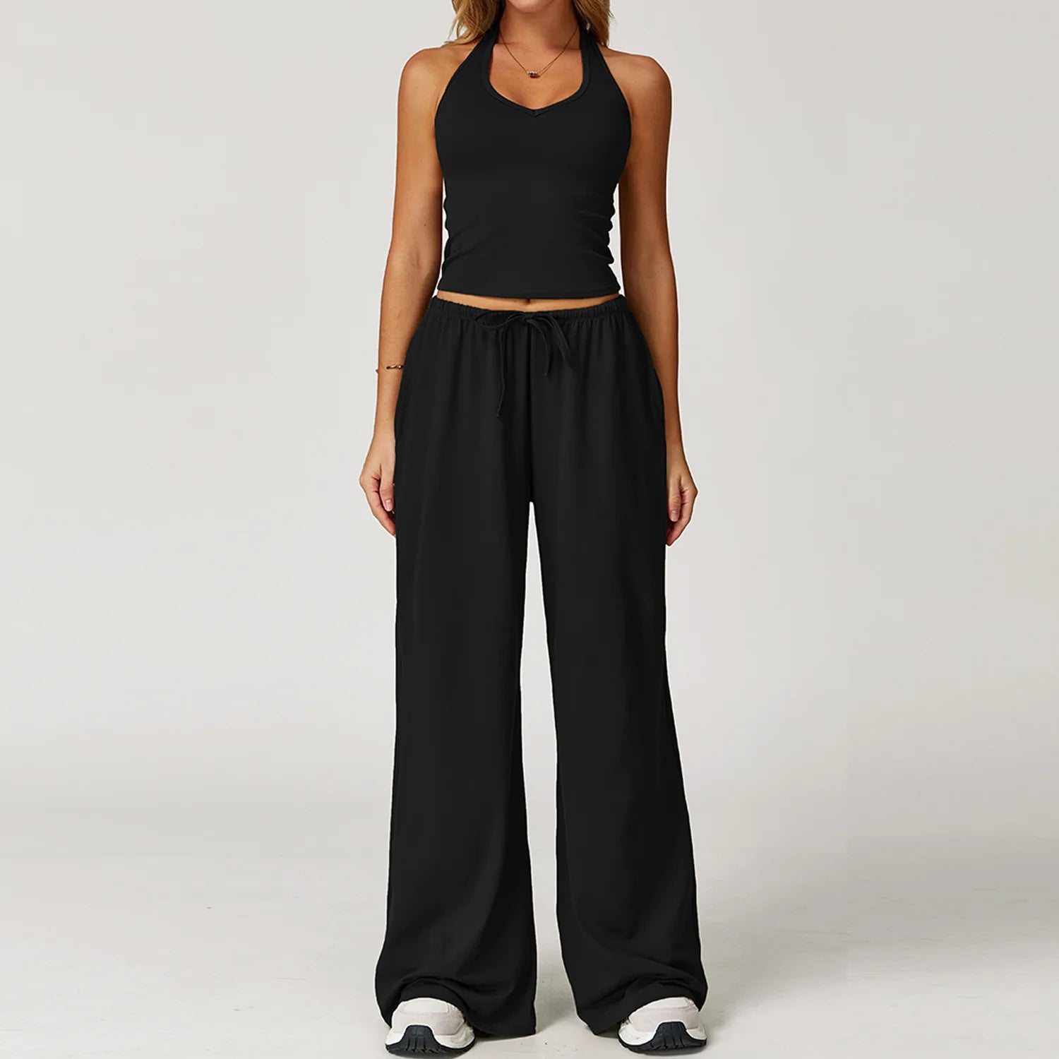 Conjunto Duas Peças Top Cropped e Calça Wide Leg Modern Comfy
