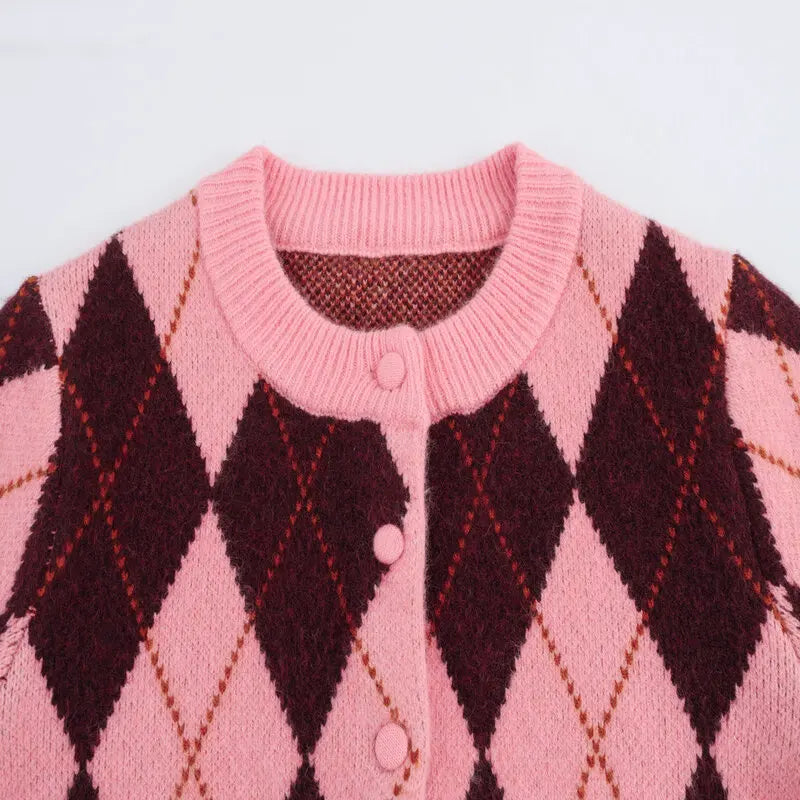 Cardigan Feminino Xadrez Tricot Modern Sophie