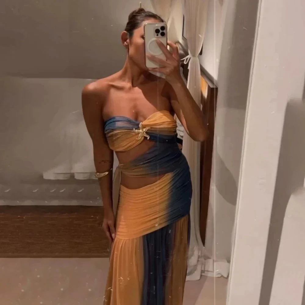 Vestido Longo Sem Alças Degradê Maré