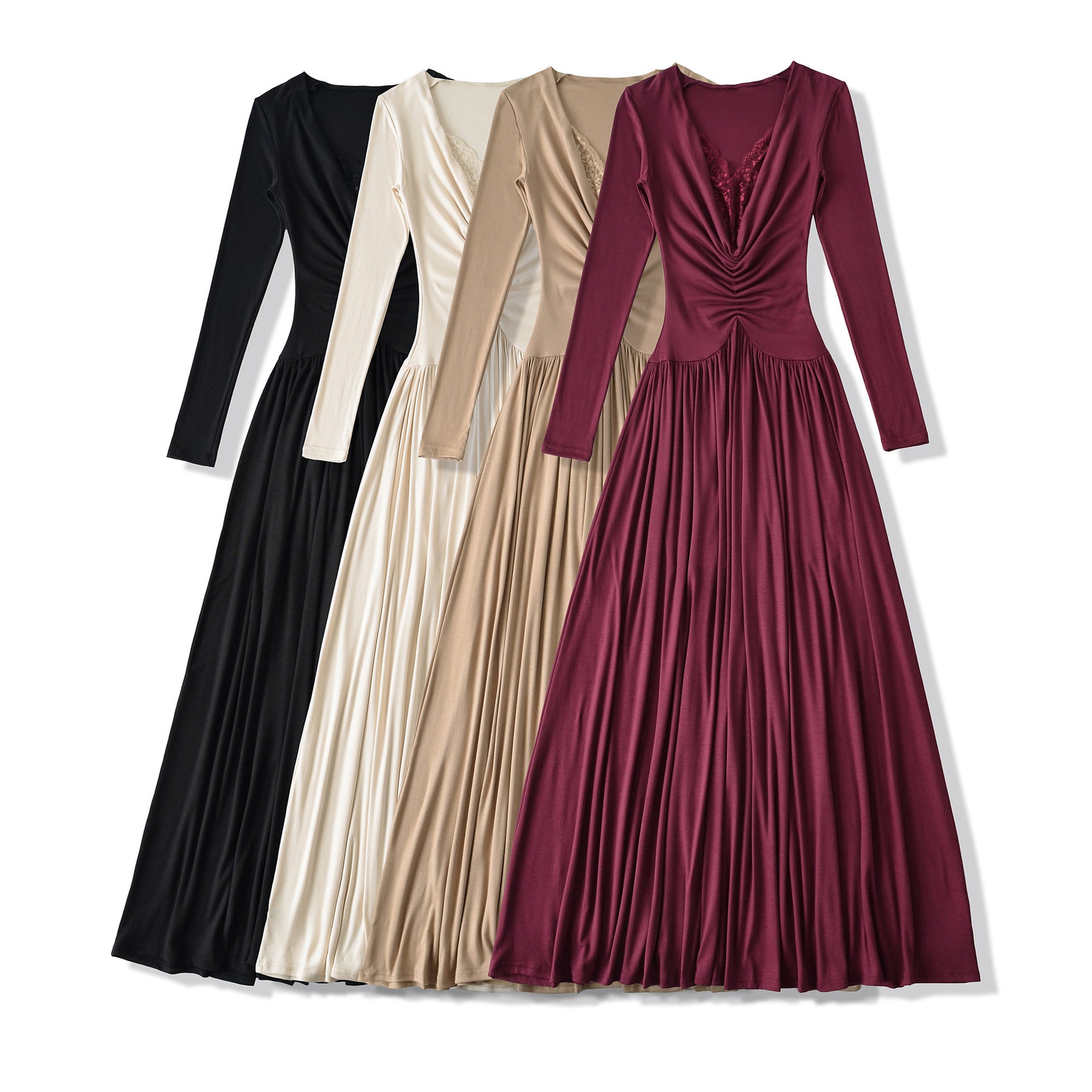 Vestido de Manga Longa Elegante Longo com Renda Modern Dyni