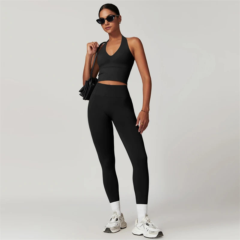 Conjunto Cropped Regata Push Up e Legging Modern Basic