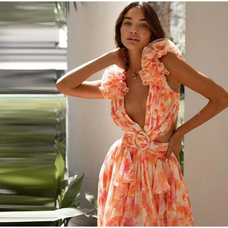 Vestido Longo com Babados no Ombro Modern Dalila