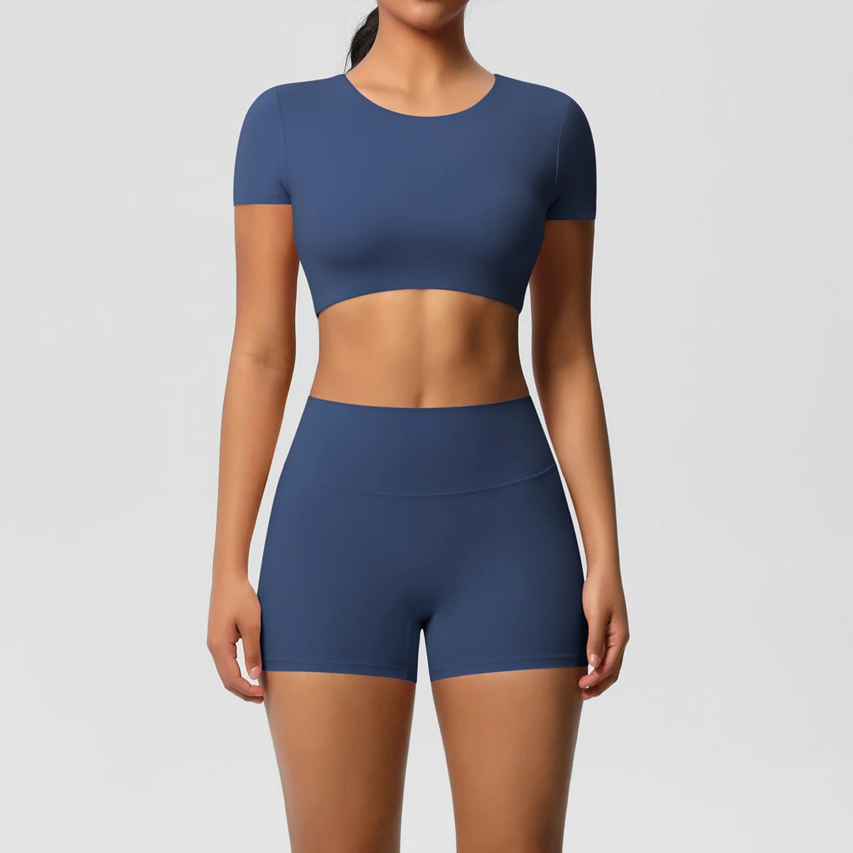 Conjunto Top Meia Manga e Shorts Cós Alto Modern Basic