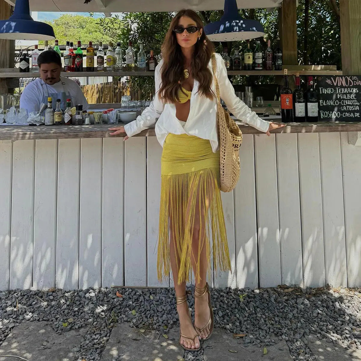 Conjunto Biquini e Saia Saída de Praia com Franjas Modern Coralie
