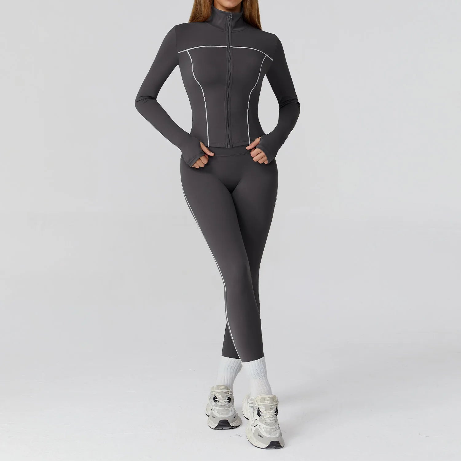 Conjunto Três Peças Jaqueta com Top Push Up e Calça Legging Modeladora Modern Style