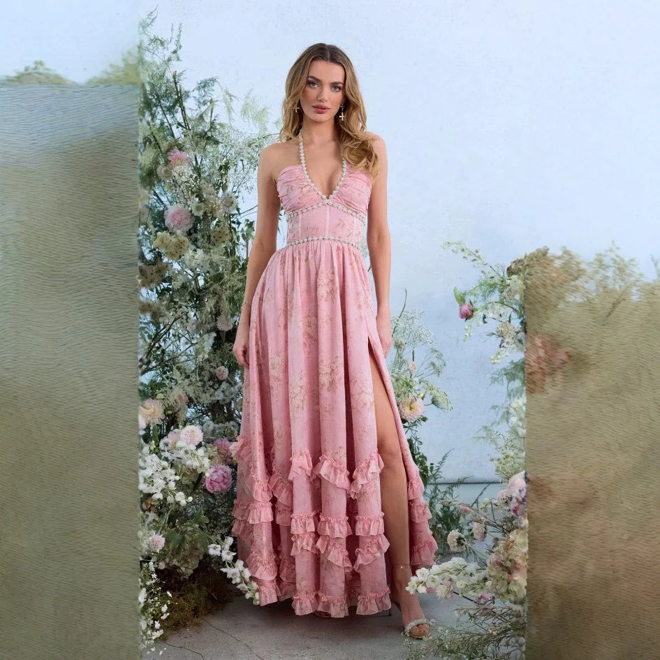 Vestido Longo com Babados e Fenda Modern Lara