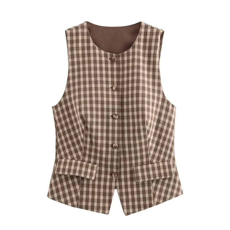 Conjunto Xadrez Colete com Botões e Saia Curta Modern Megan