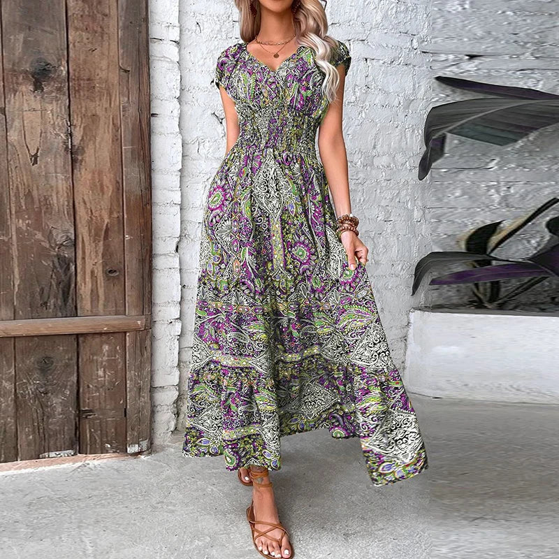 Vestido Vintage Maxi com Elástico na Cintura Modern Ana