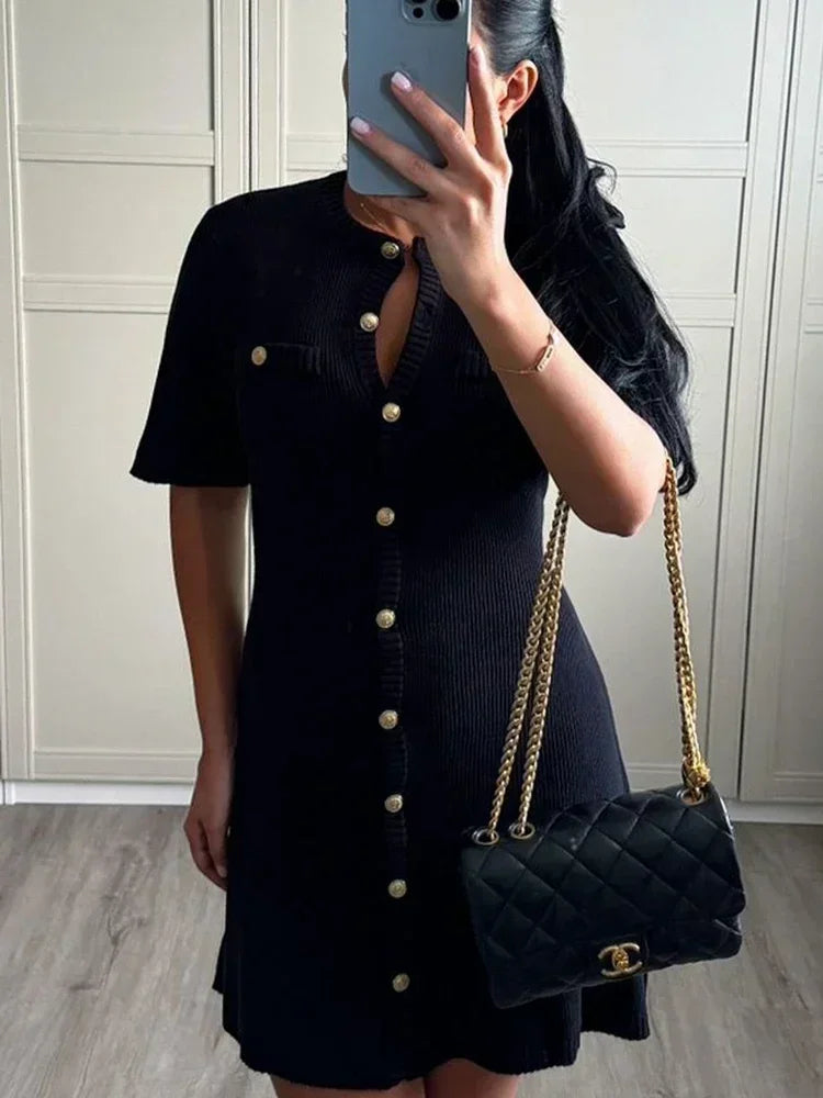 Vestido Curto Tricô com Botões Modern Imperial
