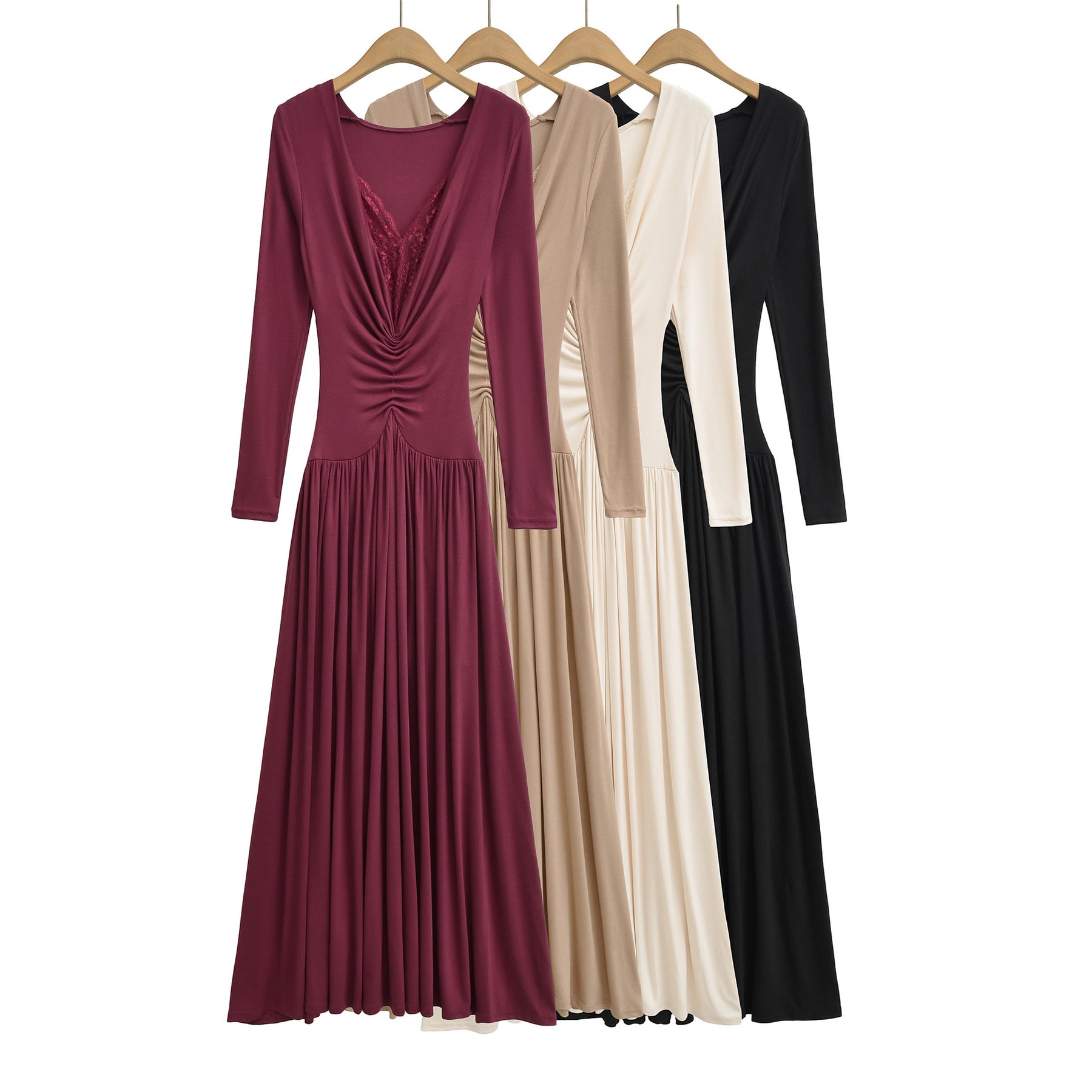 Vestido de Manga Longa Elegante Longo com Renda Modern Dyni