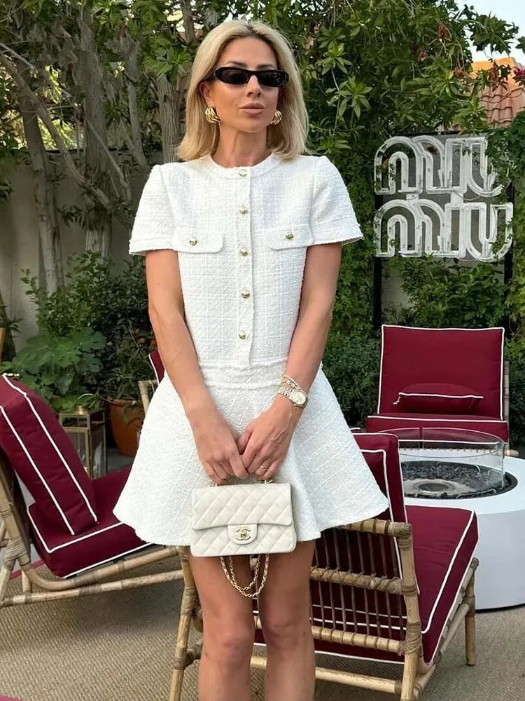 Vestido Curto Tricô com Botões Modern Celeste