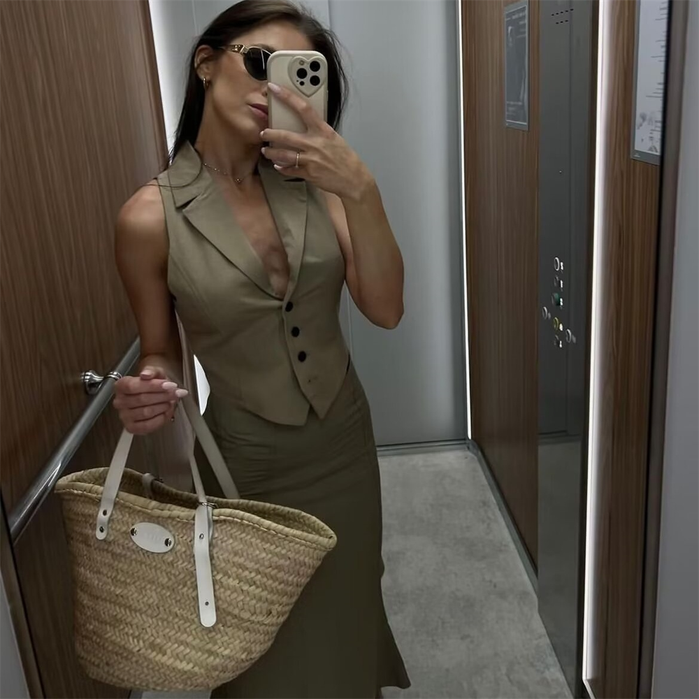 Conjunto Feminino Colete e Saia Midi Alfaiataria Modern Dara