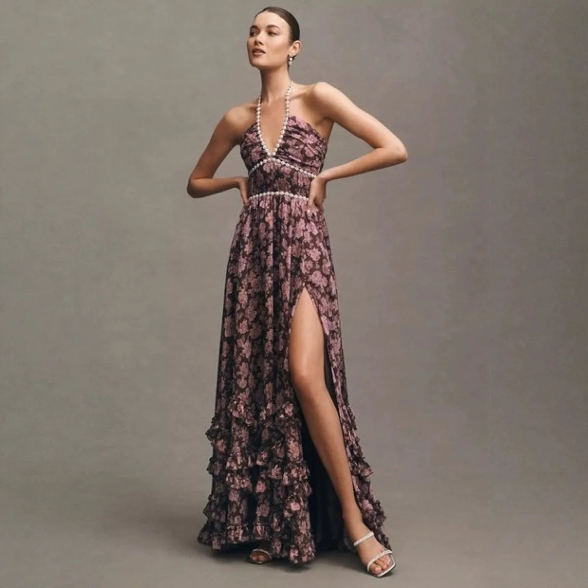 Vestido Longo com Babados e Fenda Modern Lara