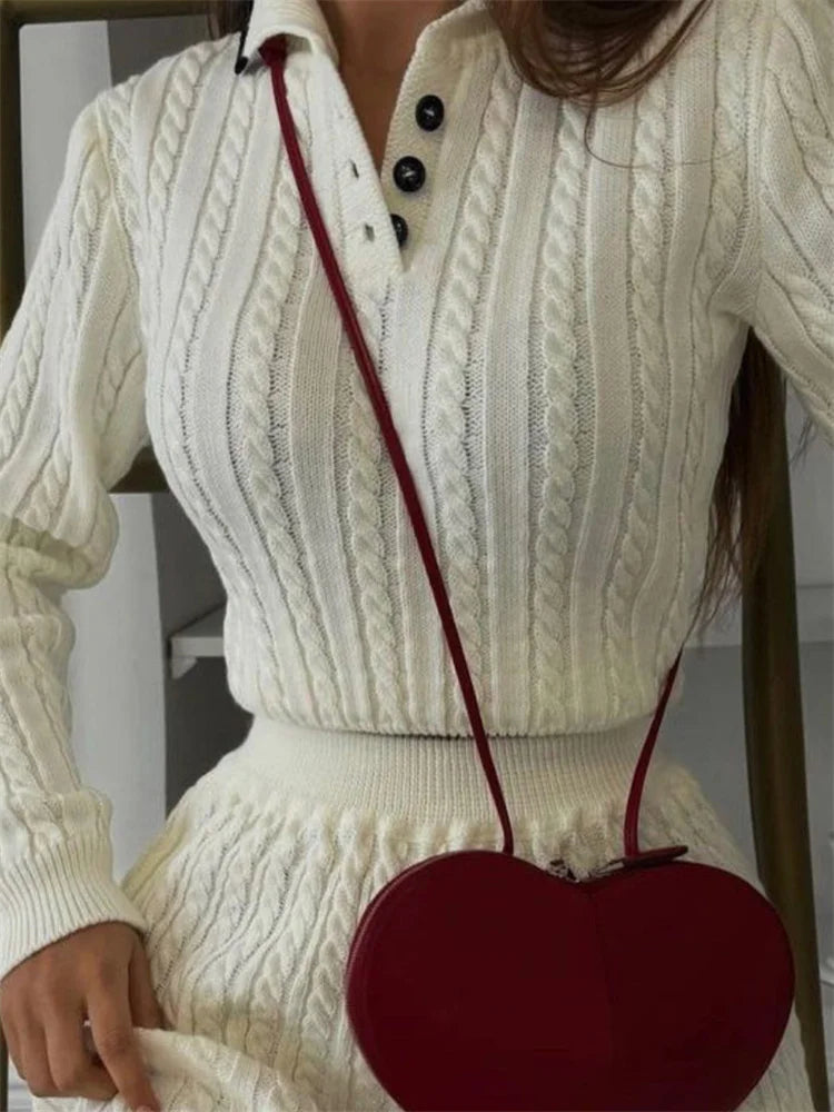 Conjunto Tricô Cropped Manga Comprida e Saia Modern Antonella