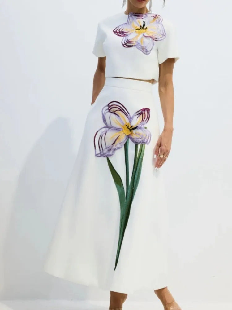 Conjunto Floral Cropped e Saia Midi Modern Iza