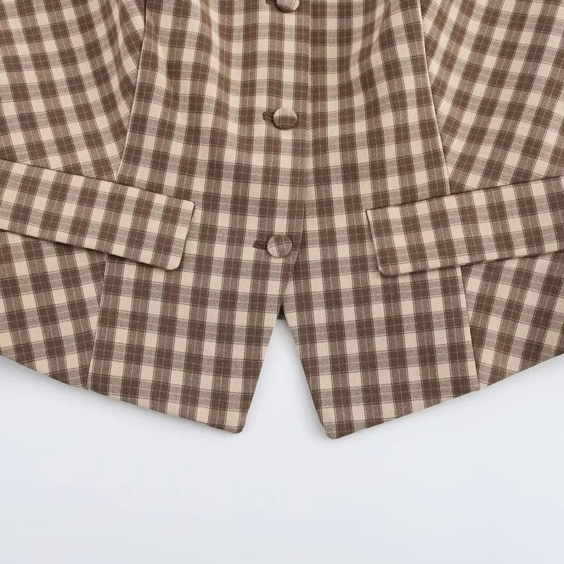 Conjunto Xadrez Colete com Botões e Saia Curta Modern Megan