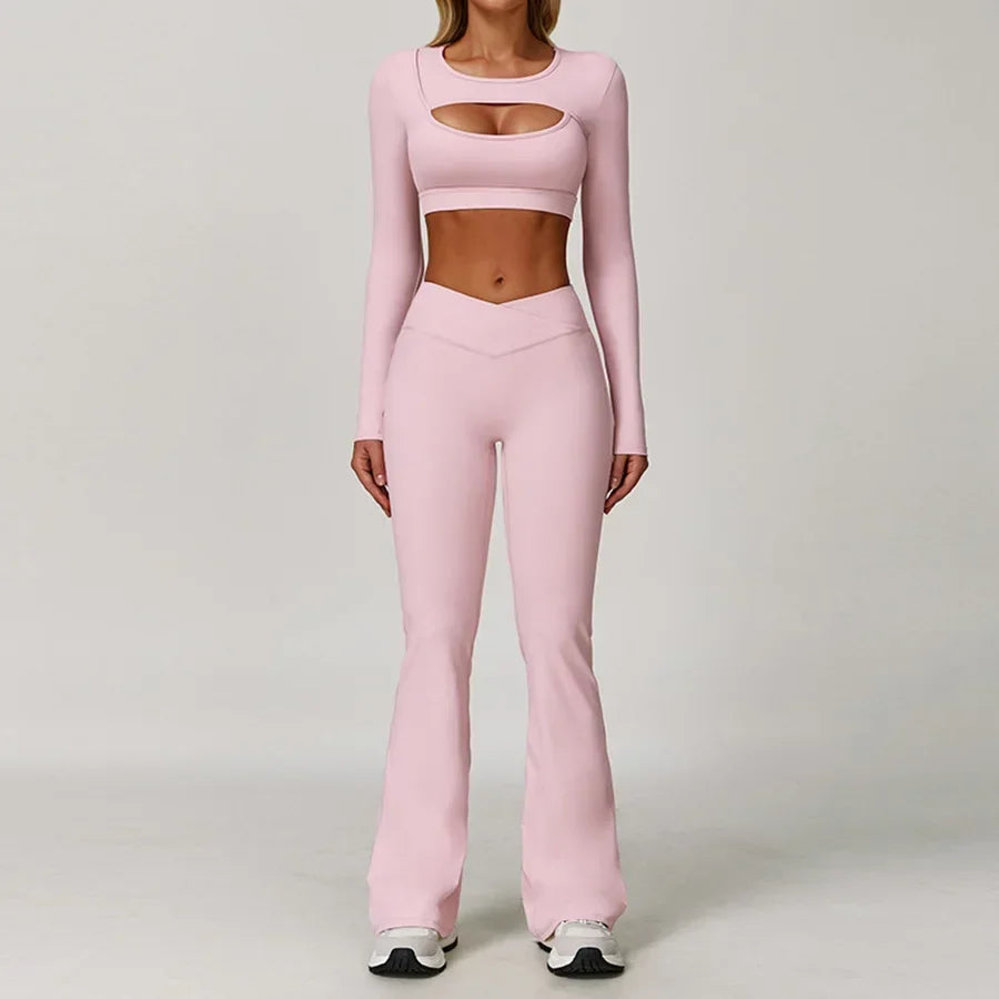 Conjunto Top Manga Longa e Calça Flare Cós V Modern Flex