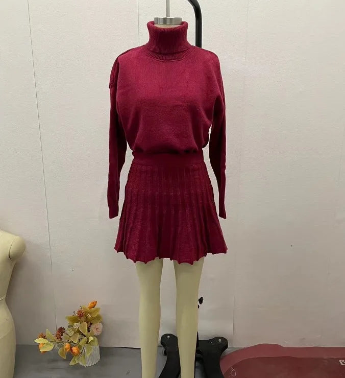 Conjunto Blusa Suéter Manga Comprida e Saia Curta Plissada Modern Marilyn