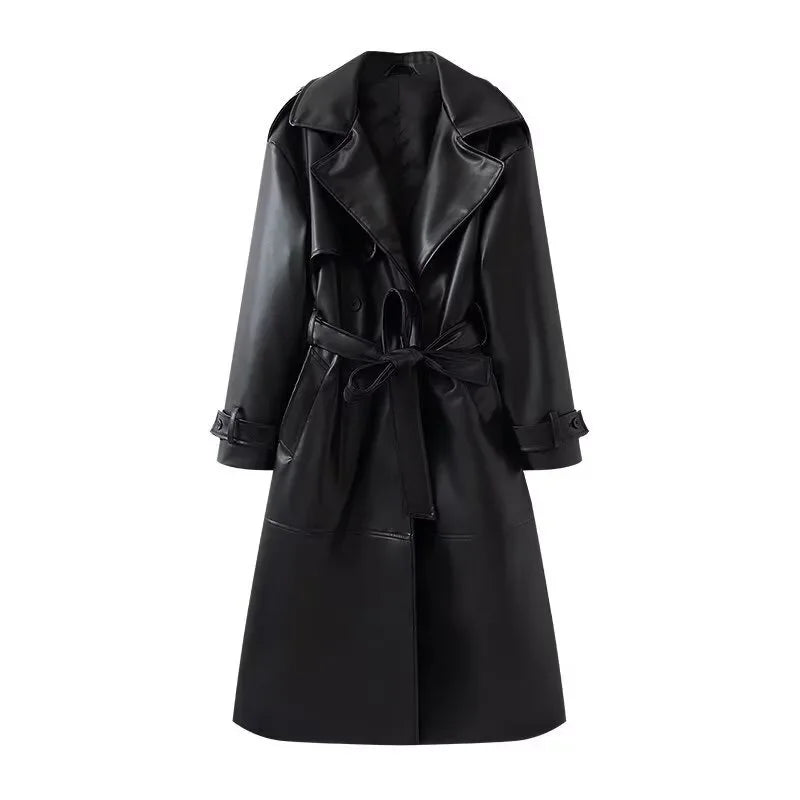 Sobretudo Feminino de Couro Retrô Modern Antonieta