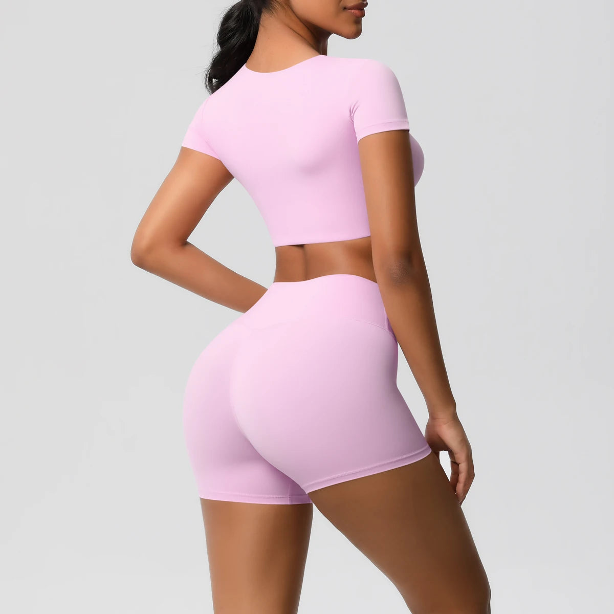 Conjunto Top Meia Manga e Shorts Cós Alto Modern Basic