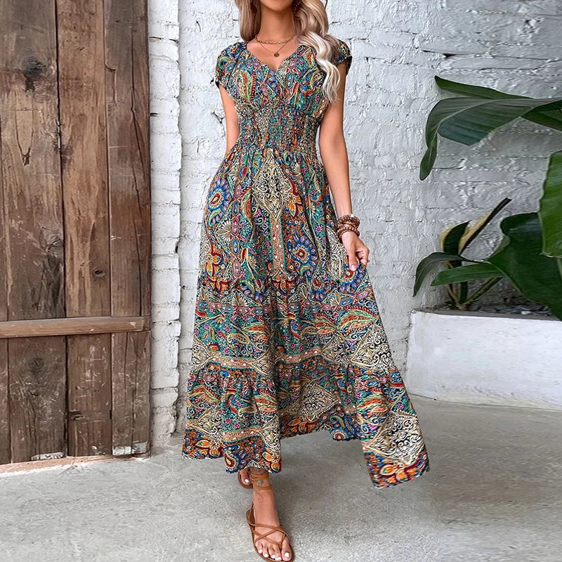 Vestido Vintage Maxi com Elástico na Cintura Modern Ana