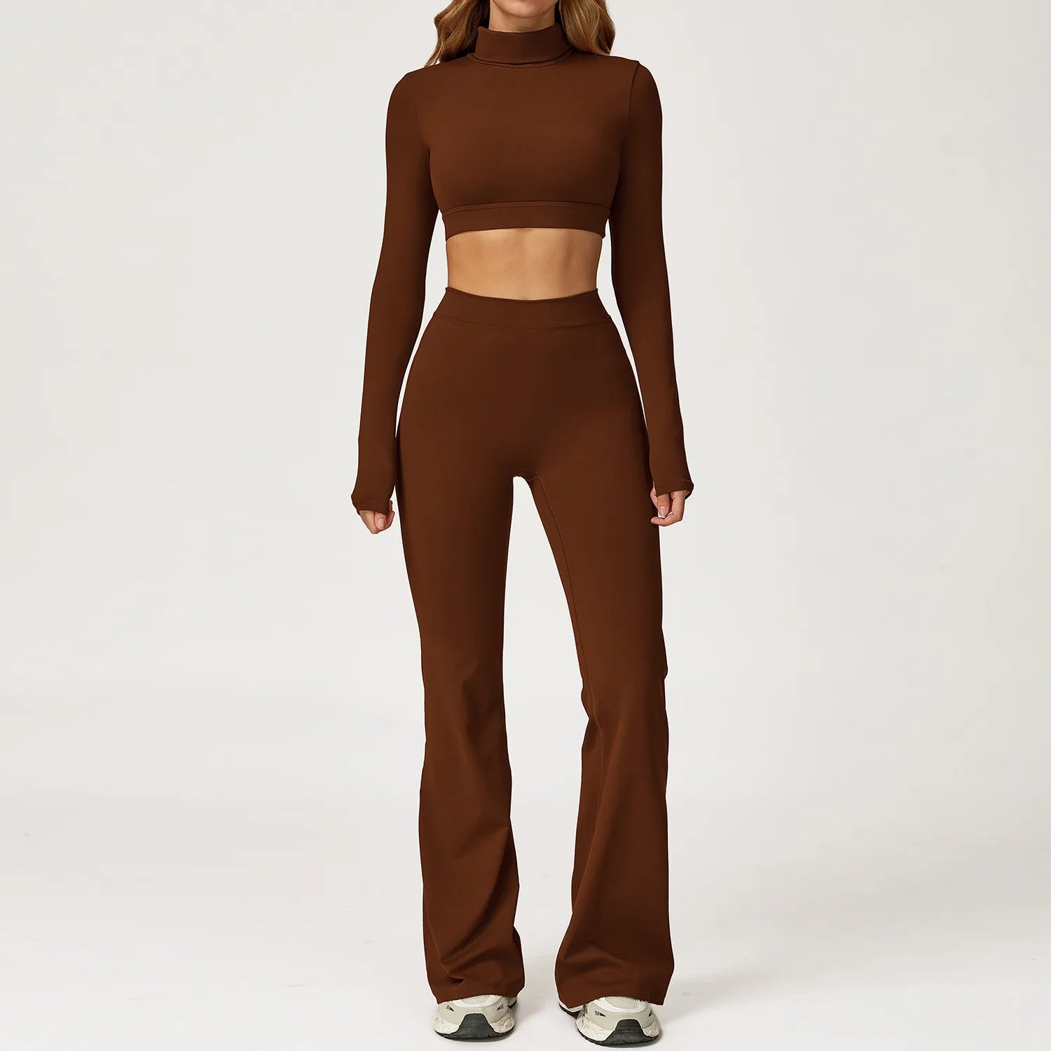 Conjunto Top Manga Longa e Calça Flare Cós Alto Modern Motion