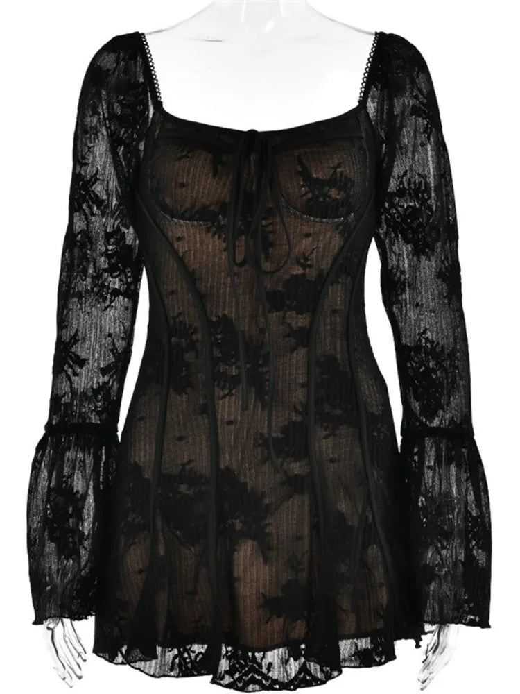 Vestido Curto Manga Longa de Renda Modern Nicoly - GOLDEN ERA