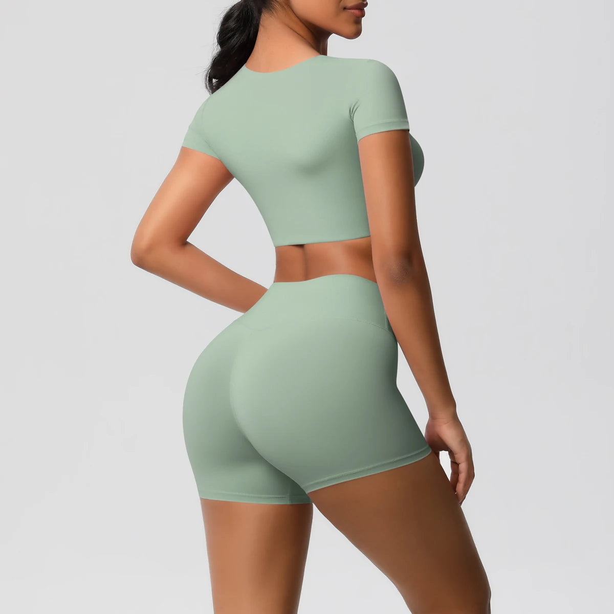 Conjunto Top Meia Manga e Shorts Cós Alto Modern Basic