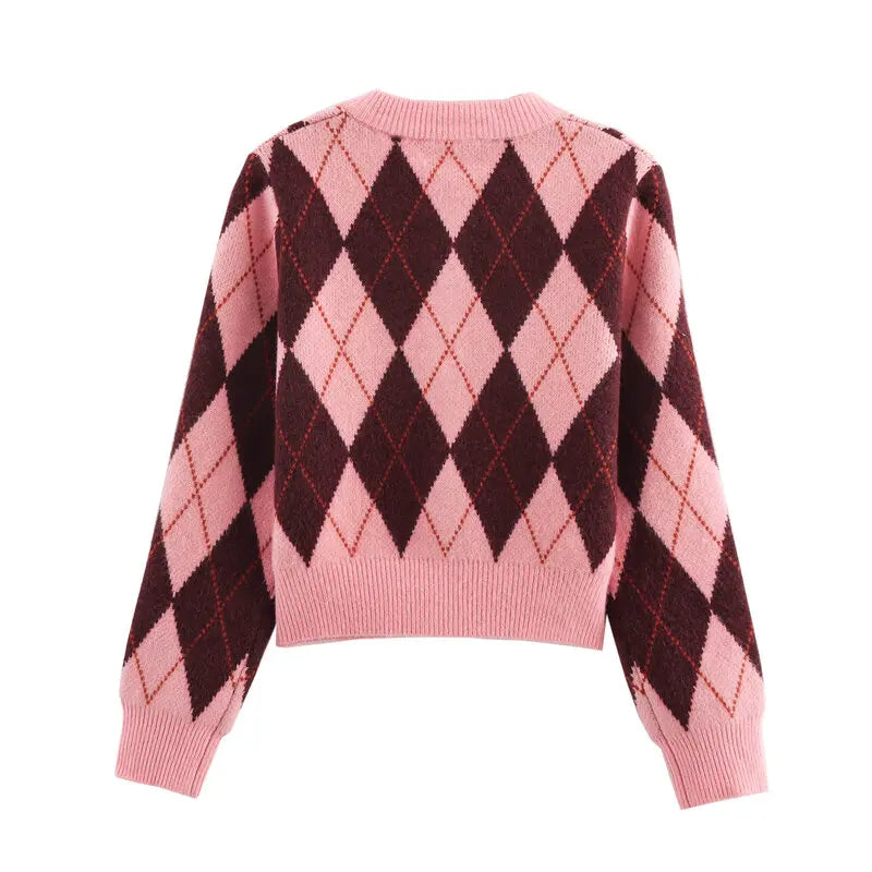 Cardigan Feminino Xadrez Tricot Modern Sophie