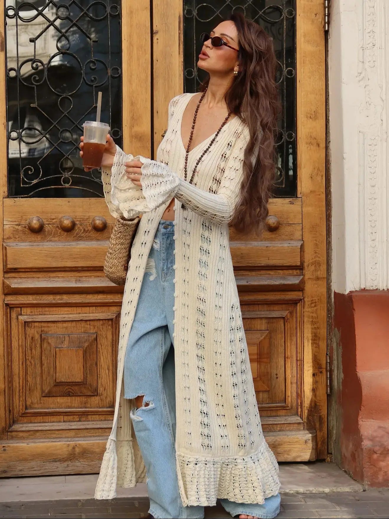 Vestido Longo Bata Cardigã em Tricô Modern Emily