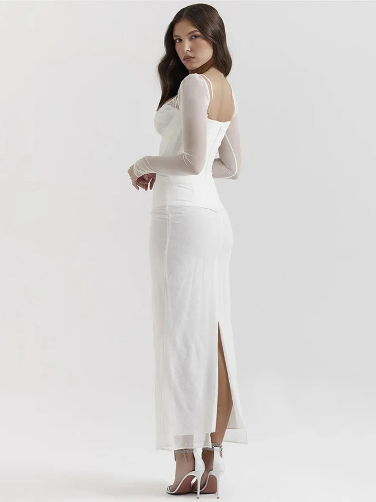 Vestido Longo com Espartilho em Camada Dupla de Tule Modern Luxury - Manga Longa - GOLDEN ERA