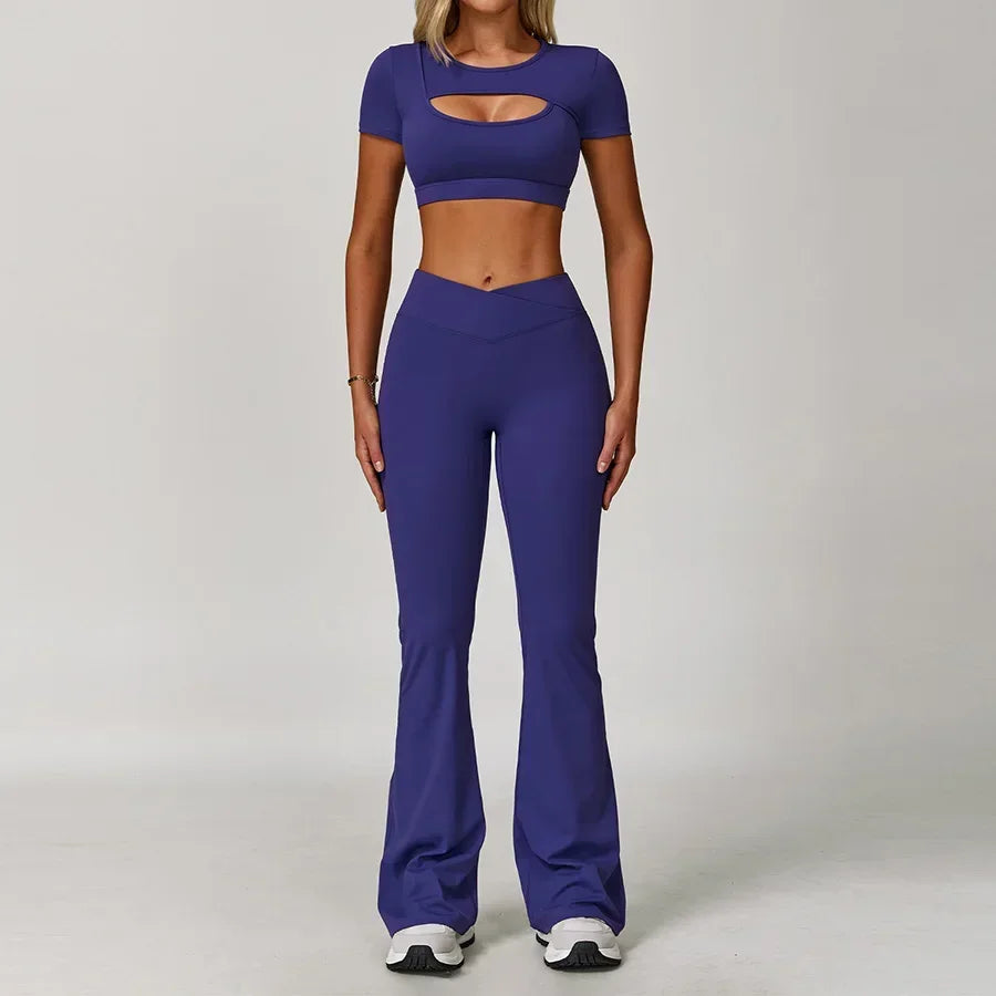 Top Meia Manga e Calça Flare Cós V Modern Flex