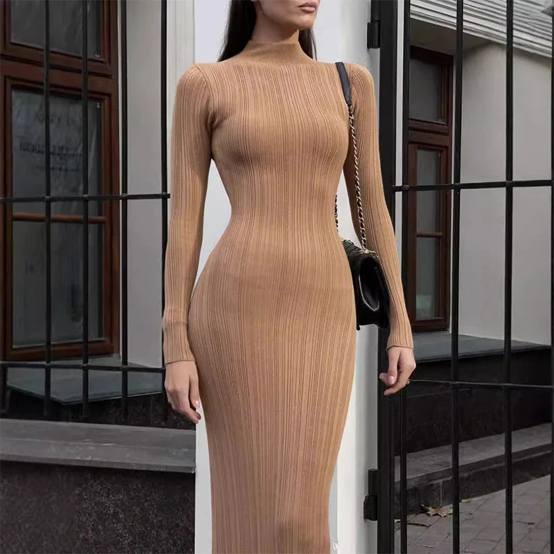 Vestido Midi Manga Longa Gola Alta Modern Amira