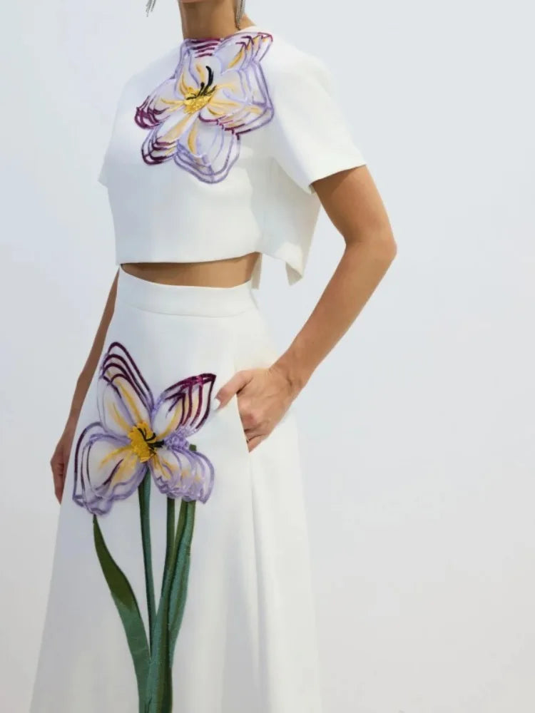 Conjunto Floral Cropped e Saia Midi Modern Iza