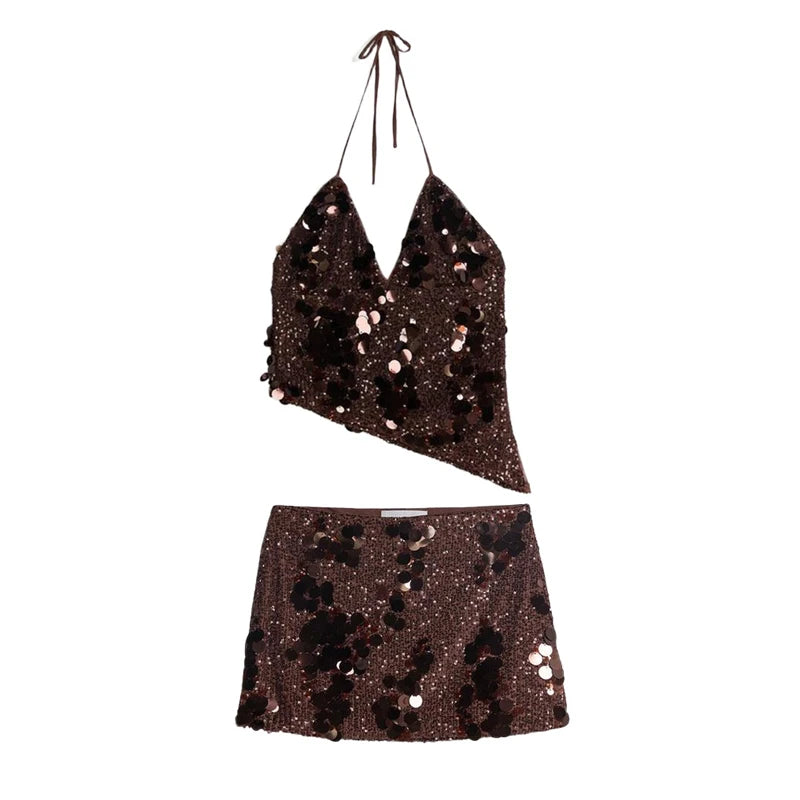 Conjunto Paetê Blusa e Saia Curta Modern Kye