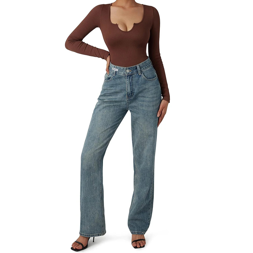 Body Suit Shape Slim Manga Longa com Decote