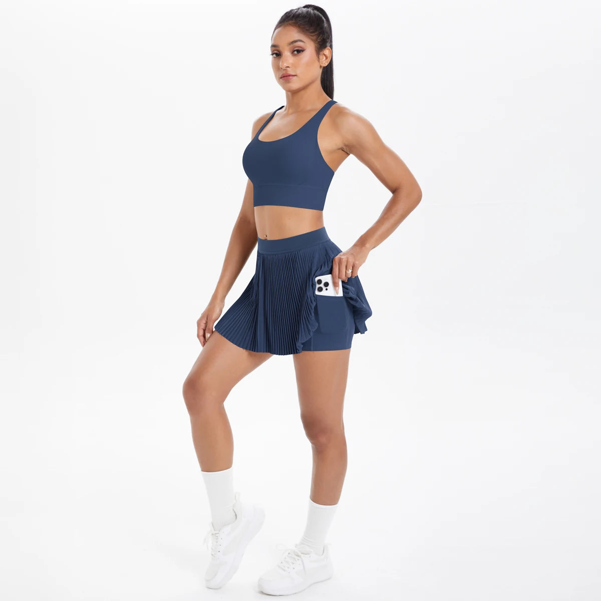 Conj Top e Saia Sob Shorts Modern Celeste