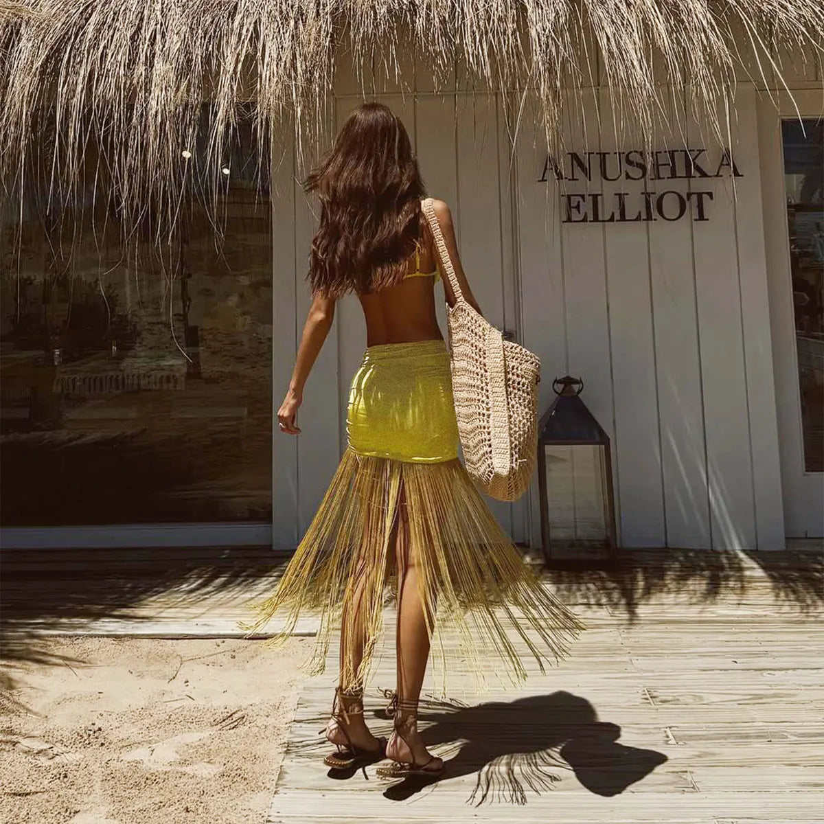 Conjunto Biquini e Saia Saída de Praia com Franjas Modern Coralie