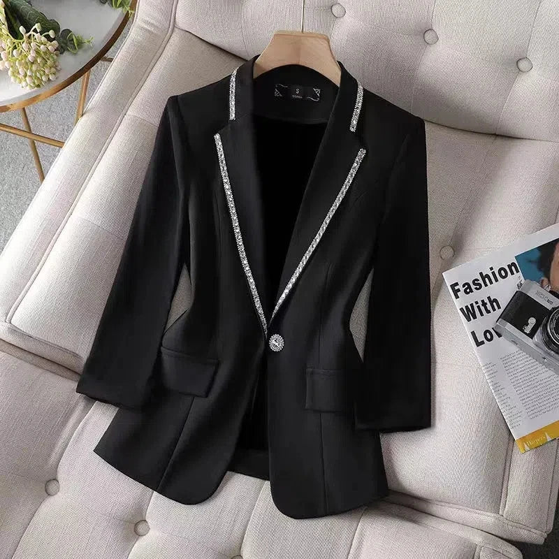 Blazer Feminino 3/4 Clássico com Detalhe de Brilho e Mangas de Tule Modern Antonieta