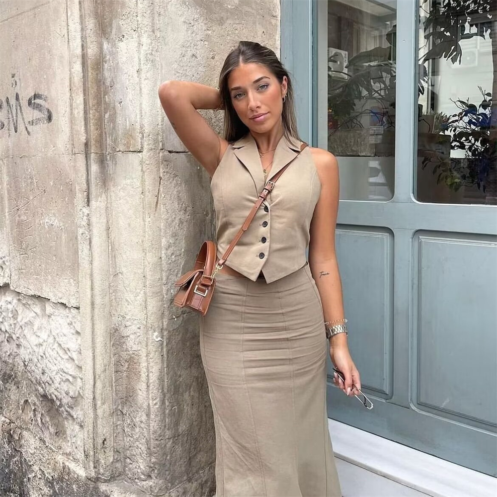 Conjunto Feminino Colete e Saia Midi Alfaiataria Modern Dara