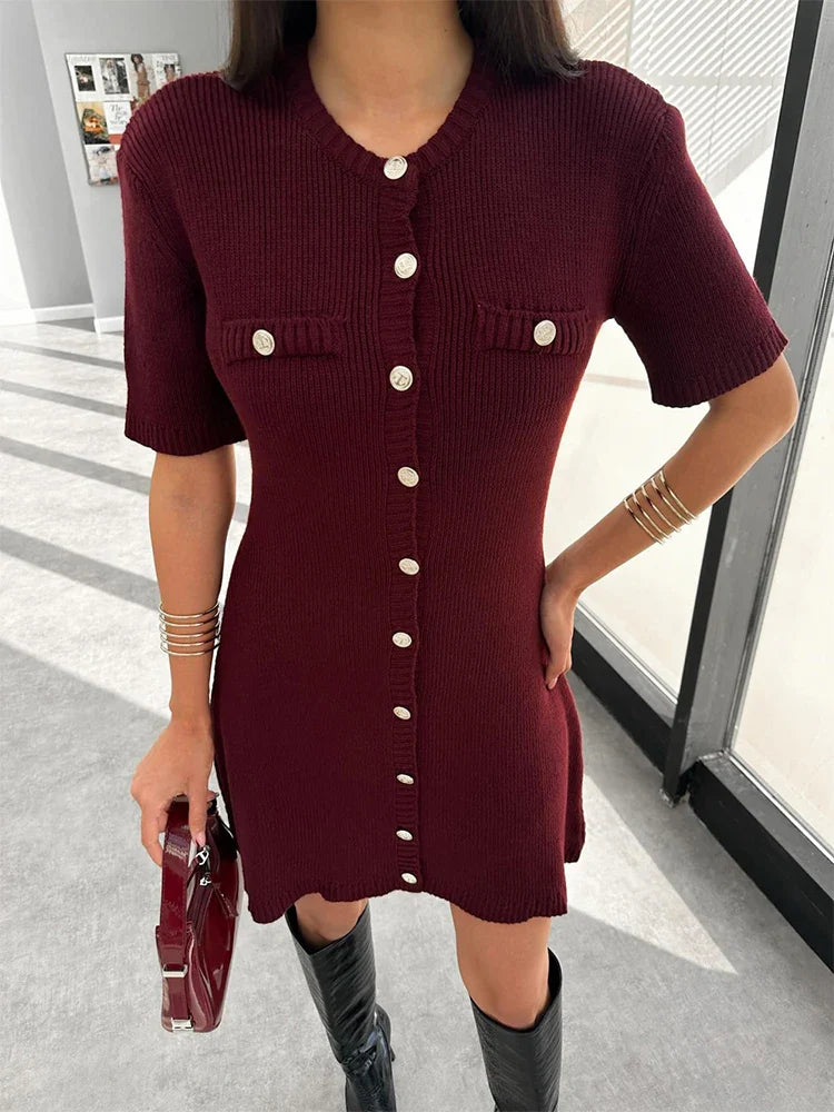 Vestido Curto Tricô com Botões Modern Imperial