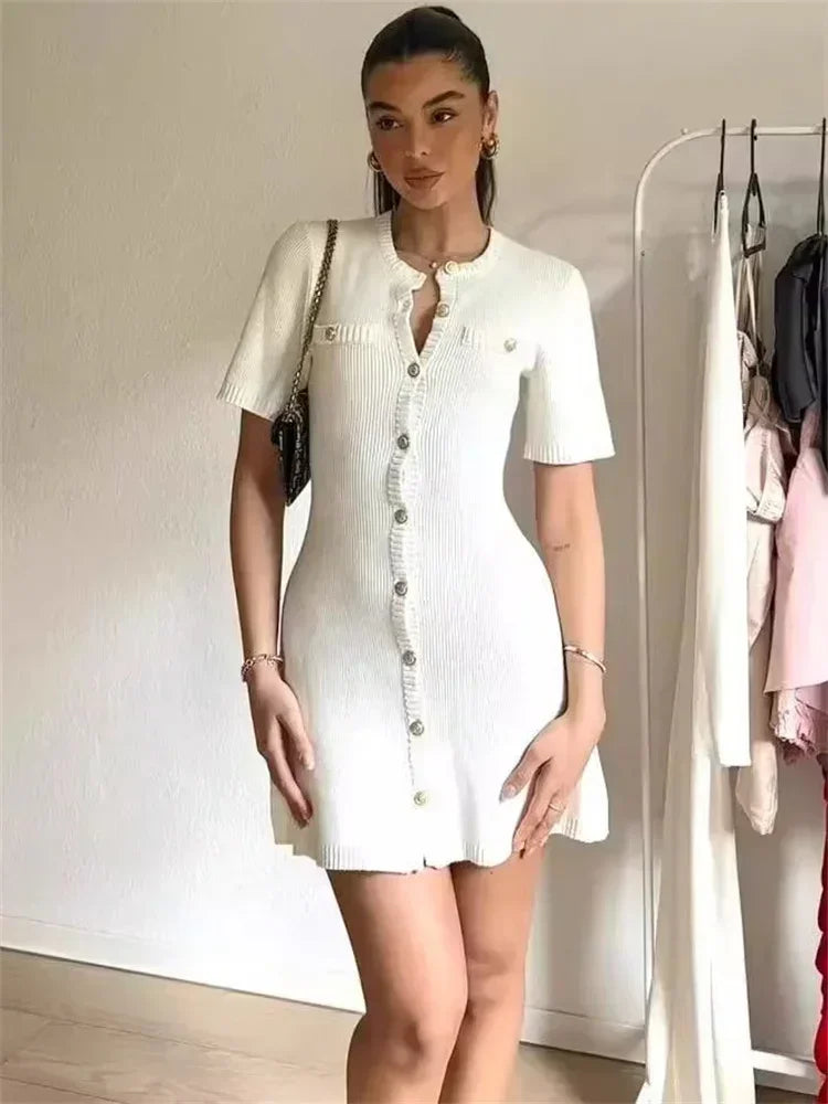 Vestido Curto Tricô com Botões Modern Imperial