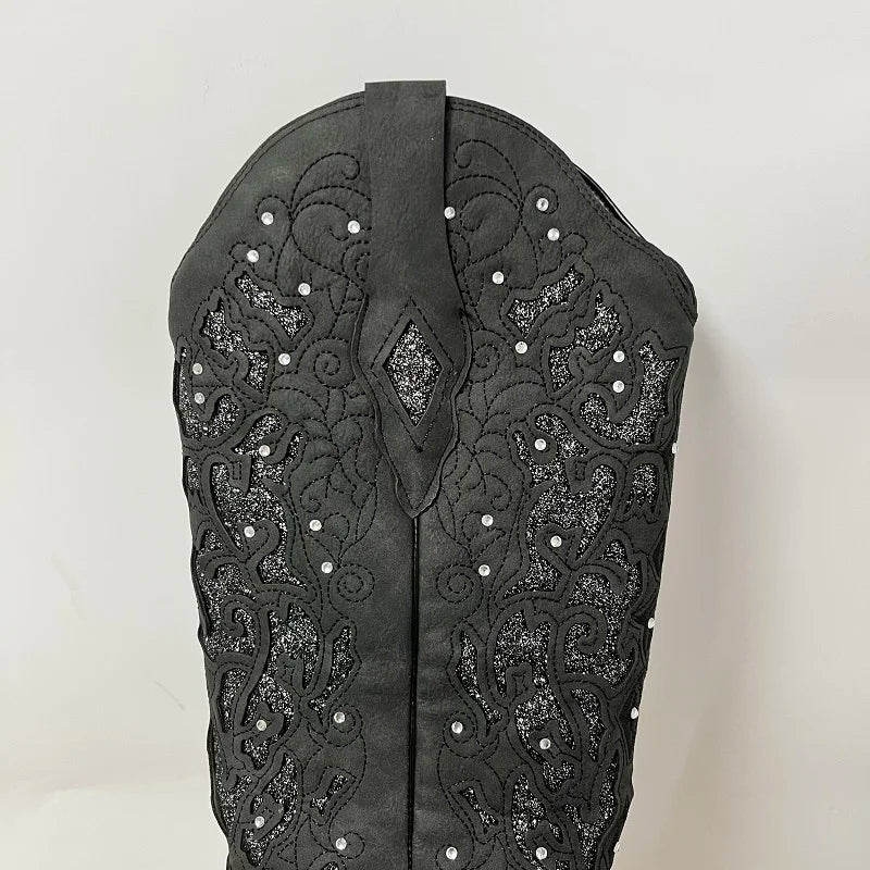 Bota Feminina Cano Alto Bordada com Strass Modern Castella