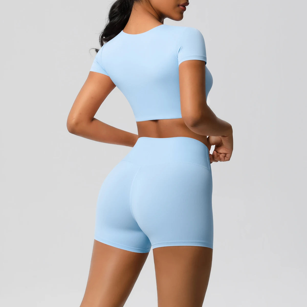 Conjunto Top Meia Manga e Shorts Cós Alto Modern Basic