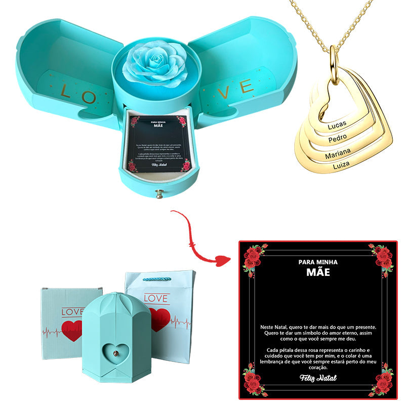 Caixa com Rosa Eterna & Colar Coração Personalizado - Para Minha Mãe