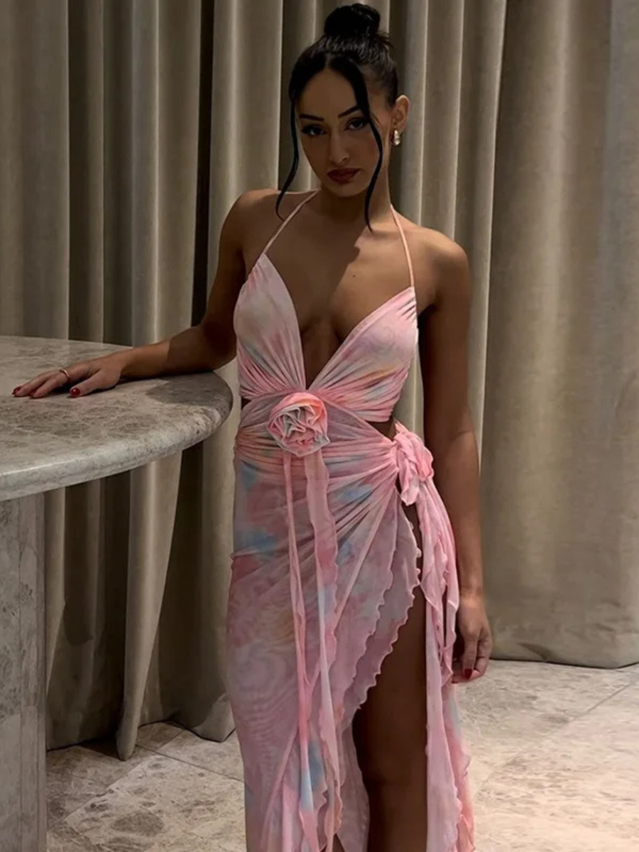 Vestido Longo com Decote e Fenda Modern Giana