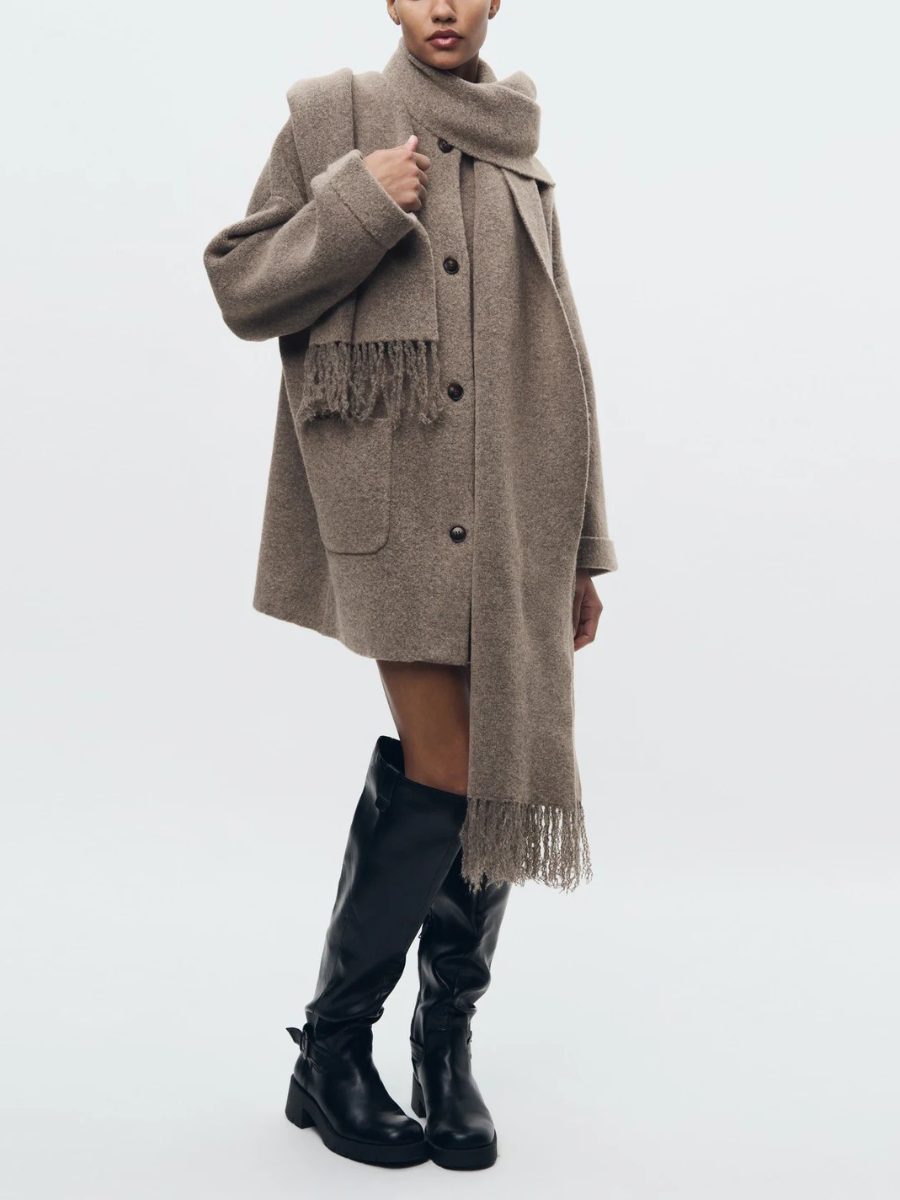 Casaco Casual com Cachecol Estilo Europeu Modern Staff - OUTONO/INVERNO