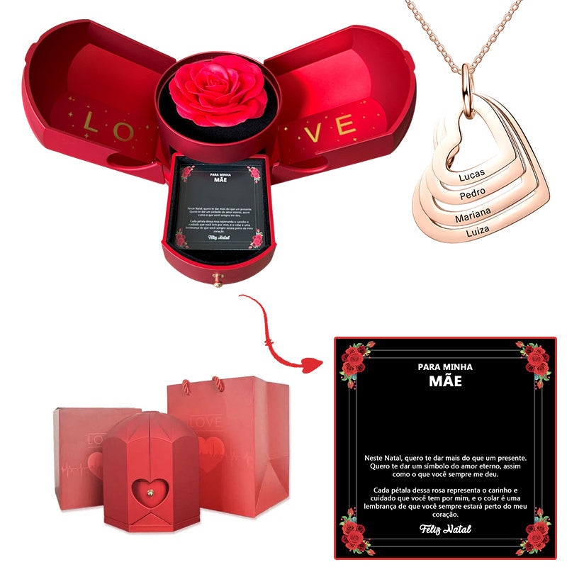Caixa com Rosa Eterna & Colar Coração Personalizado - Para Minha Mãe