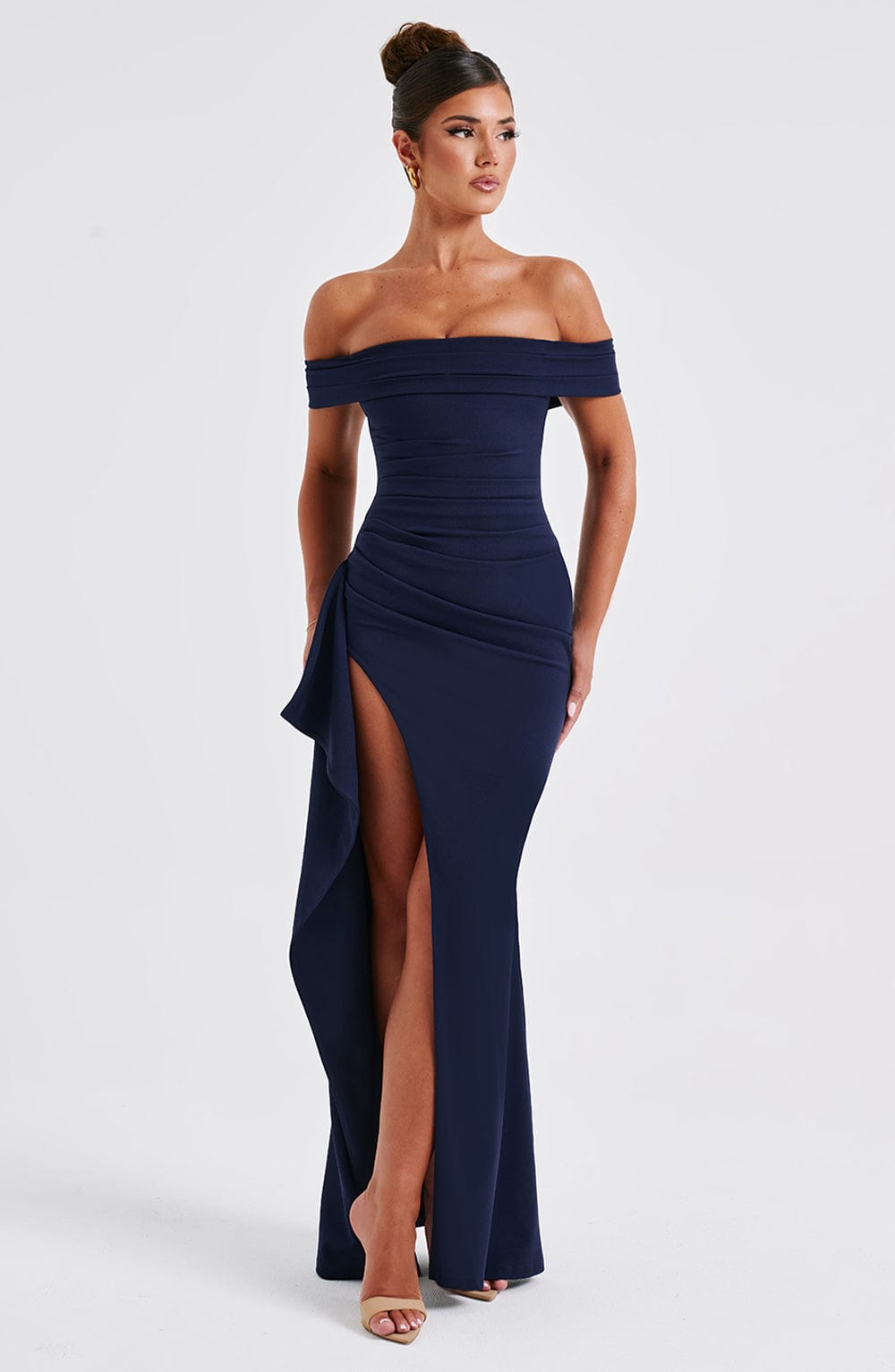 Vestido Longo Ombro a Ombro com Fenda Modern July